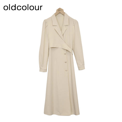 oldcolour纯色简约连衣裙春季新款设计感西装领长裙女DO13103721 商品图0