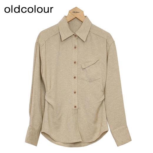 oldcolour纯色修身衬衫春季新款设计感休闲简约上衣女HO14013401 商品图2
