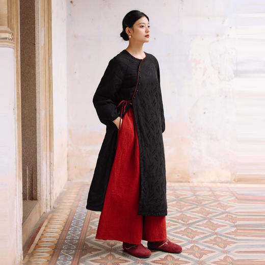 绽放003朵/【年服系列】红色双层100%棉提花肌理感宽松文艺阔腿裤 商品图2