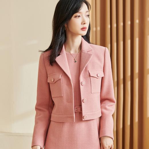 剩XL/2XL 米思阳2025新品精致优雅粉色小香风外套编织短款小西装女5Y23DW3443 商品图1