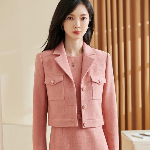 剩XL/2XL 米思阳2025新品精致优雅粉色小香风外套编织短款小西装女5Y23DW3443 商品图2