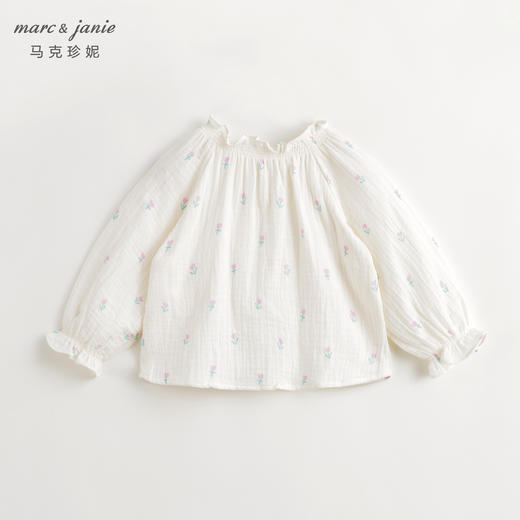 马克珍妮女童碎花满印花边立领衬衫儿童纯棉衬衣春装新款240110 商品图1