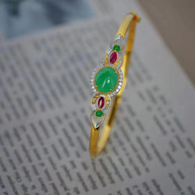 龢盒原创 18k金镶清爽日常翡翠蛋面手镯