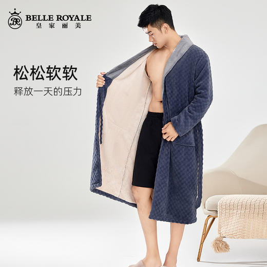 睡袍冬款男士加绒加厚绒睡衣秋冬季保暖长款浴袍JJP90019 商品图2