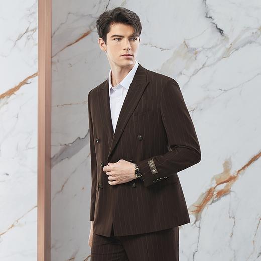 柒牌男士条纹西服套装男春季新款商务双排扣职业西装结婚新郎礼服	126C71000 商品图1