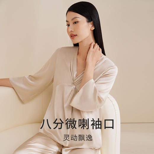 金三塔真丝睡衣女春新品100%桑蚕丝时尚扭结睡裙女宽松家居服套装  YSFEA307/YSFEA204 商品图2