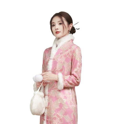 SYK299097 改良A版麂皮绒烫金超柔毛领旗袍 2023冬新款加绒大码旗袍外披 商品图5