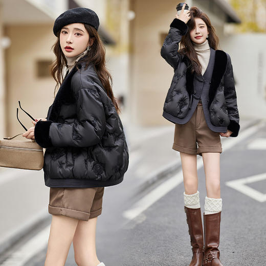 冬季新款，新中式小众设计休闲气质拼接短款羽绒服HR-SSB3265 商品图1