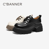 千百度厚底增高小皮鞋春季黑色系带牛津鞋百搭单鞋女鞋A24136502 商品缩略图1