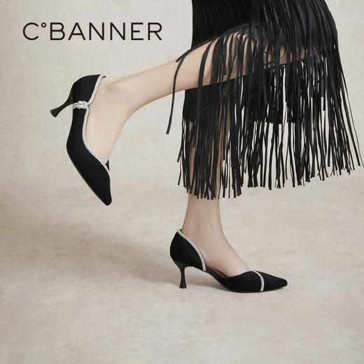 【静音婚鞋】千百度半凉高跟鞋夏季新细跟单鞋女羊皮鞋A24241581 商品图4