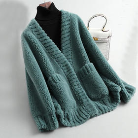 雀说新款羊毛颗粒皮毛一体羊剪绒外套女皮草大衣韩版开衫短款AL