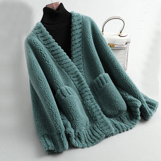 雀说新款羊毛颗粒皮毛一体羊剪绒外套女皮草大衣韩版开衫短款AL 商品图0