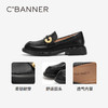 千百度通勤乐福鞋春季黑色小皮鞋中跟一脚蹬真皮正装单鞋A24132908 商品缩略图3