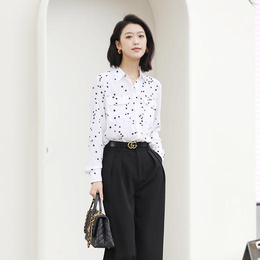 火桐hooton 双口袋星星印花长袖款真丝衬衫 商品图6