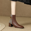 【预售5天发货】时尚个性，里外全皮拼接格纹粗跟短靴PZP-P6918 商品缩略图12