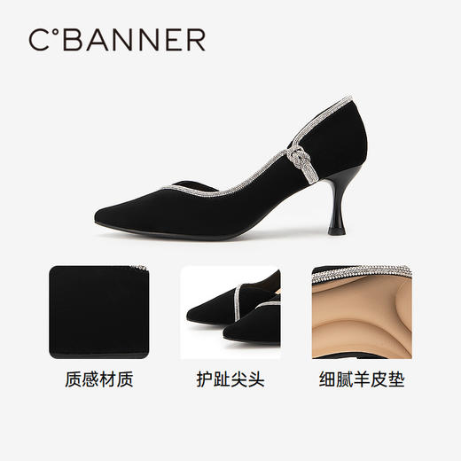 【静音婚鞋】千百度半凉高跟鞋夏季新细跟单鞋女羊皮鞋A24241581 商品图3