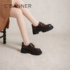 千百度黑色时尚乐福鞋女春季厚底增高小皮鞋真皮休闲单鞋A24131503 商品缩略图2