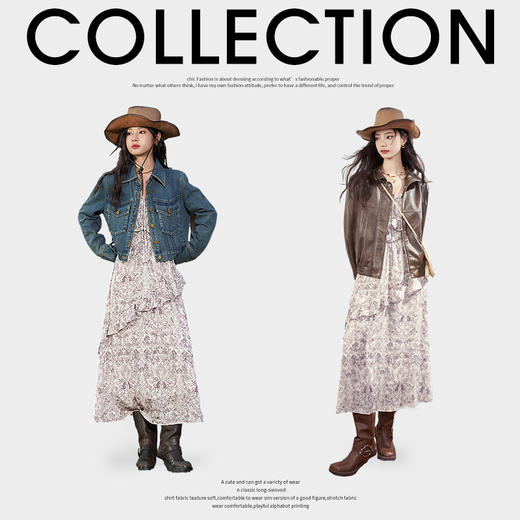 西遇复古长款连衣裙女新款长袖方领卡其色法式碎花裙11831941 商品图1