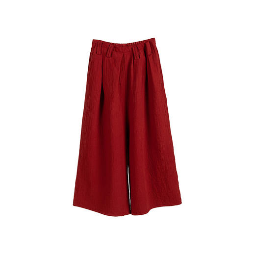 绽放003朵/【年服系列】红色双层100%棉提花肌理感宽松文艺阔腿裤 商品图3