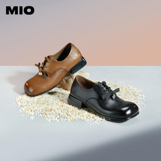 MIO米奥春季纯色粗低跟牛津鞋复古学院风系带休闲女鞋M241525911 商品图0