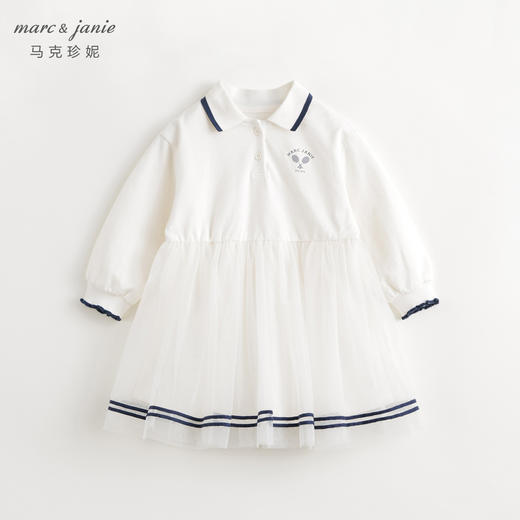 马克珍妮女童元气学院拼接网纱连衣裙儿童纯棉裙子春装新款240099 商品图0