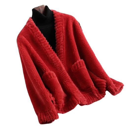 雀说新款羊毛颗粒皮毛一体羊剪绒外套女皮草大衣韩版开衫短款AL 商品图4