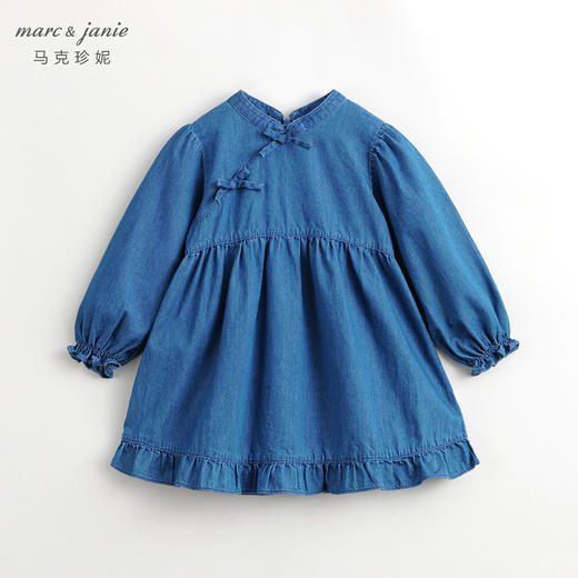 马克珍妮女童新中式蝴蝶结牛仔连衣裙儿童纯棉裙子春装新款240108 商品图2