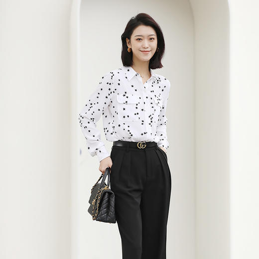 火桐hooton 双口袋星星印花长袖款真丝衬衫 商品图7