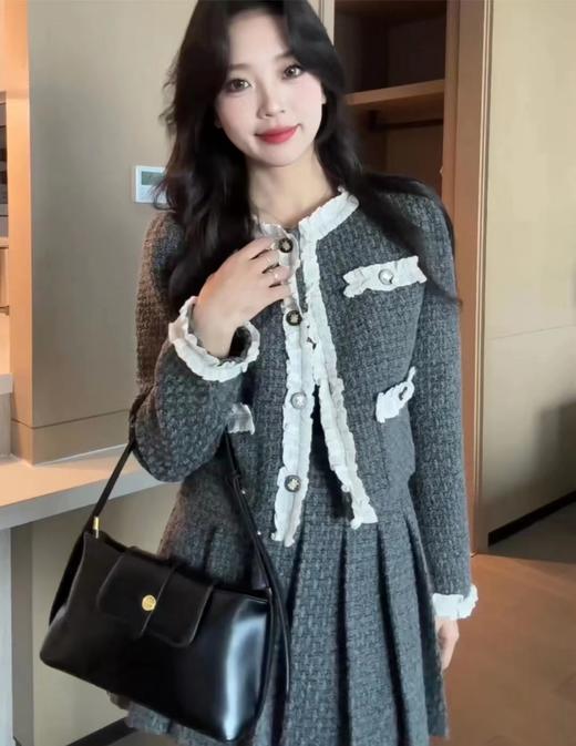 【YW】无忧购法式小香风拼接花边羽绒外套（含90%白鸭绒）+半身裙套装5767（截单后7天发货)25年清仓捡漏 商品图1