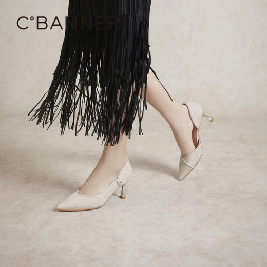 【静音婚鞋】千百度半凉高跟鞋夏季新细跟单鞋女羊皮鞋A24241581 商品图2