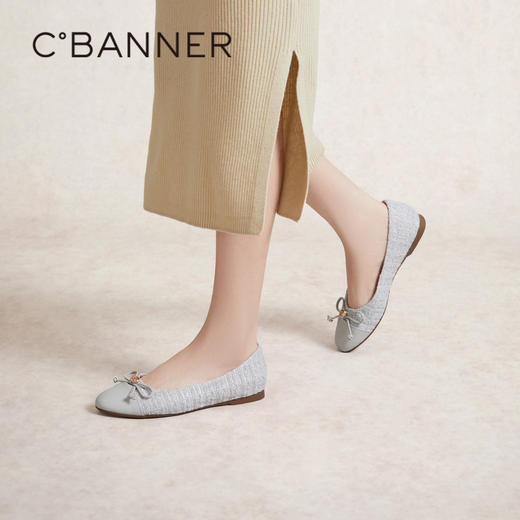千百度小香风单鞋女春季浅口平底鞋拼接晚晚鞋轻便休闲A24138001 商品图2