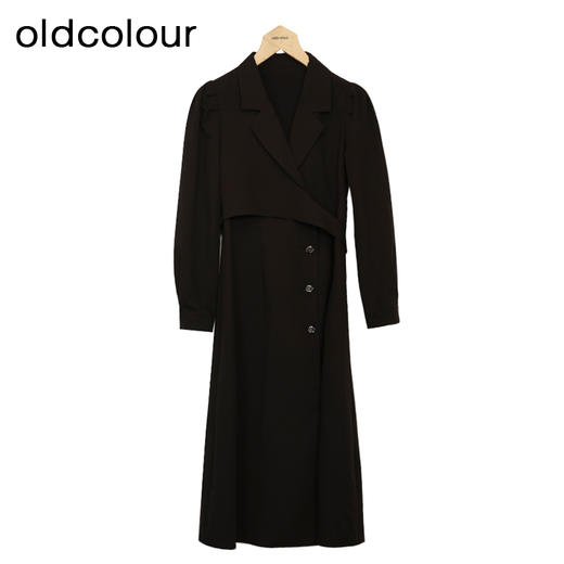 oldcolour纯色简约连衣裙春季新款设计感西装领长裙女DO13103721 商品图2