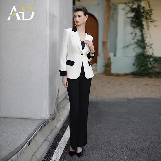 时尚通勤职业装套装女气质戗驳领撞色一粒扣西服外套洋气阔腿裤 商品图2