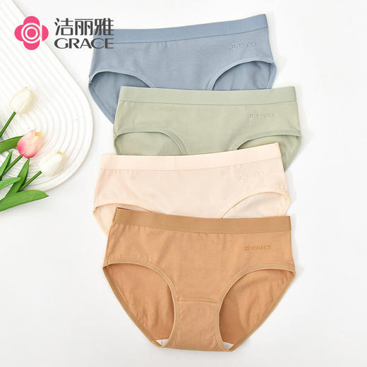 洁丽雅4条装中腰纯棉女士内裤薄款亲肤简约双层纯棉内裆内裤女 商品图8