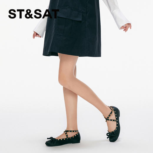 星期六甜美蝴蝶结铆钉平底玛丽珍SSD111132A 商品图6