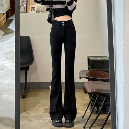 【秋冬一键美腿】双扣高腰显瘦微喇叭牛仔裤 遮肉显腿细腿长 加绒牛仔裤保暖 商品图3