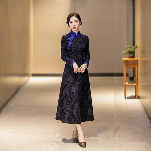 新中式高贵冬天加厚加绒连衣裙长袖SYG751 商品图3