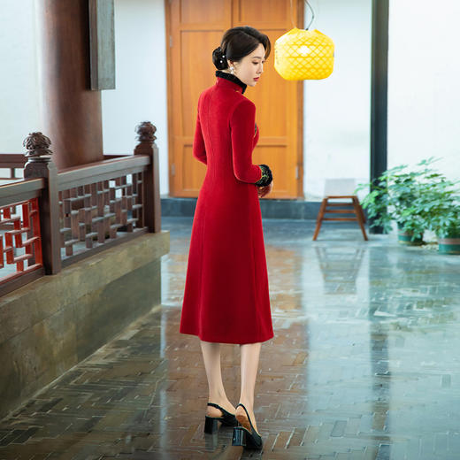 SYG-760喜婆婆婚婚宴旗袍秋冬毛领新款冬款改良中国风长袖婚礼 商品图1