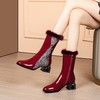 时尚漆皮中筒靴，粗跟拼色牛皮高跟鞋毛毛靴FLS-A5391A 商品缩略图1