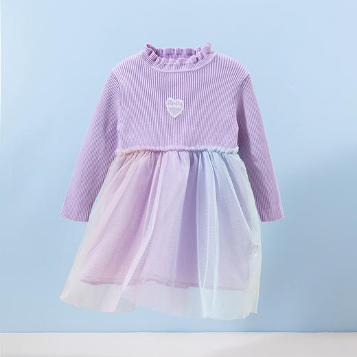 贝贝怡童装春季新款儿童甜美针织裙小女孩炫彩网纱长袖连衣裙233Q381 商品图7