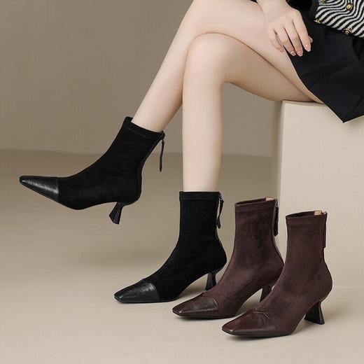 方头后拉链高跟马丁靴，女粗跟感小短靴XCC&X6103 商品图1