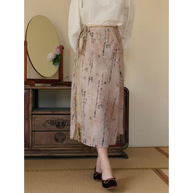SimpleRetro百媚群花 印花半身裙薄纱轻国风马面裙a字长裙