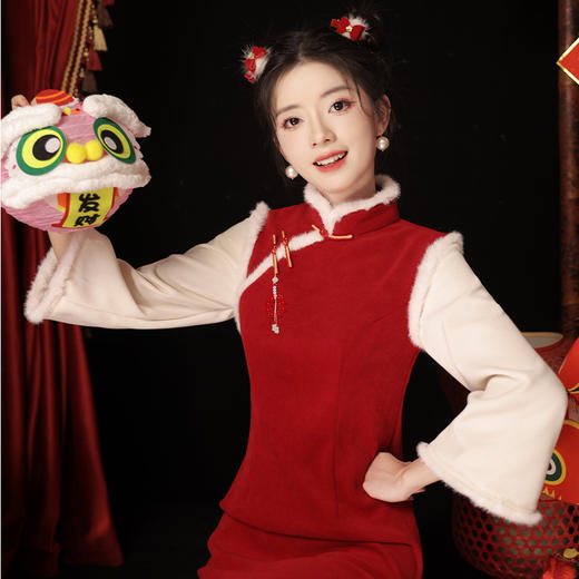 JQ 861雪尼尔中长款单层七分袖旗袍日常 商品图3