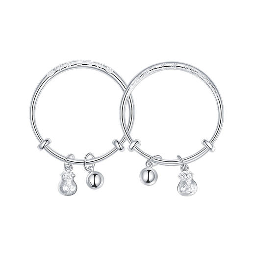 KADER卡蒂罗 宝宝镯 龙年宝宝本命年十二生肖龙年平安龙凤满福袋铃铛长命百岁平安镯 999足银 手镯 儿童款 白金色 满月周岁礼 礼盒 商品图0