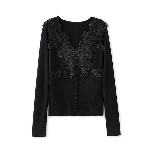 蕾丝拼接设计感别致内搭，打底长袖气质V领修身针织衫WLZD-2401105 商品图4