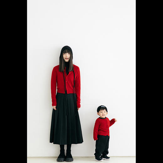 UMILAB【小团圆】亲子系列100%羊毛软糯舒适春节焕新红开衫BM765H 商品图0