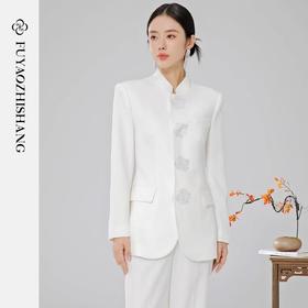 FUYAO扶摇 高端西装外套修身中式立领复古烫钻纹饰改良西服两件套