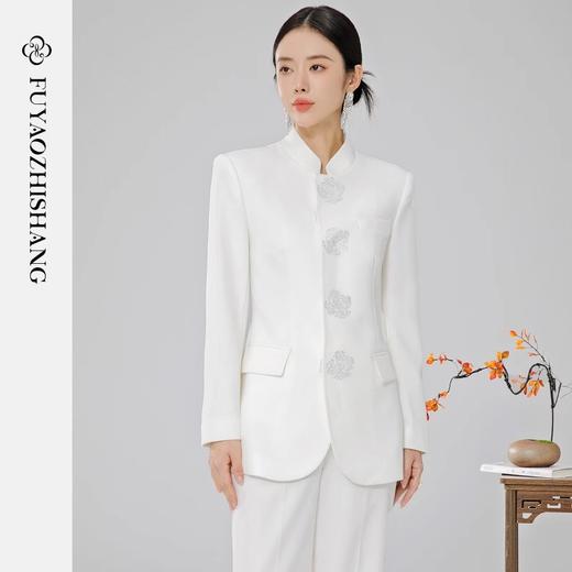 FUYAO扶摇 高端西装外套修身中式立领复古烫钻纹饰改良西服两件套 商品图0