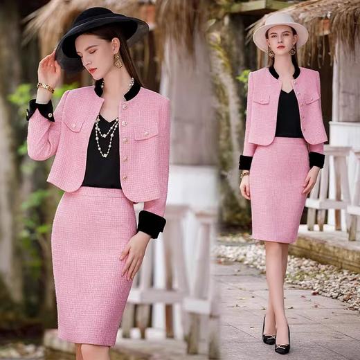 小香风套装女2023秋装新款西装外套粉色粗花呢两件套名媛正装裙 商品图0