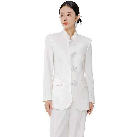 FUYAO扶摇 高端西装外套修身中式立领复古烫钻纹饰改良西服两件套 商品图4